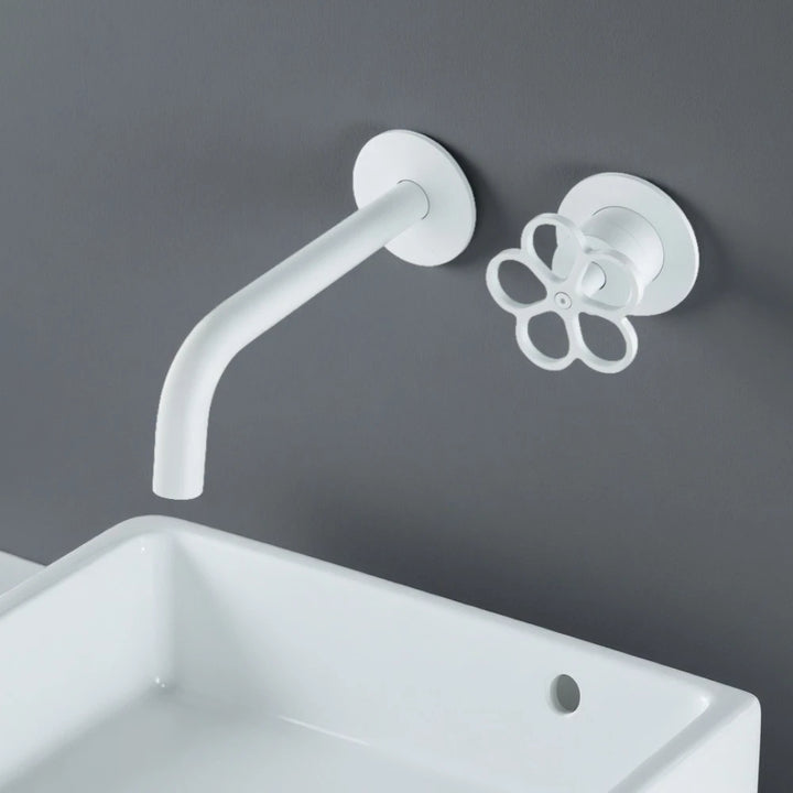 Apollonia-Wall Mounted Bathroom Basin Faucet with Plum Handle Hot Cold Water Mixer Tap