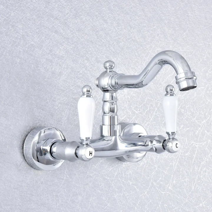Chrome Victorian Farmer Sink Mixer Tap Swivel Faucet