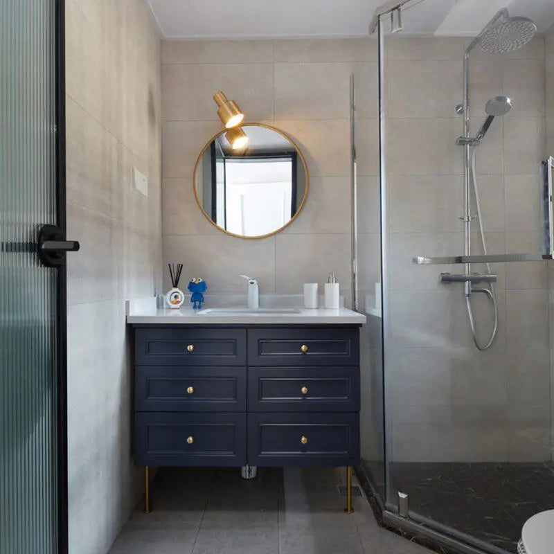 Manchester Oak bathroom cabinet, washstand, bathroom cabinet, mirror cabinet, round mirror combination sink, washbasin.