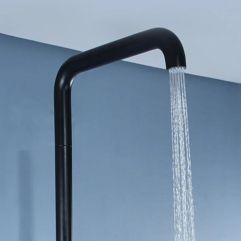 Modern Black Freestanding Floor Mounted Bathtub Faucet with Handheld Shower