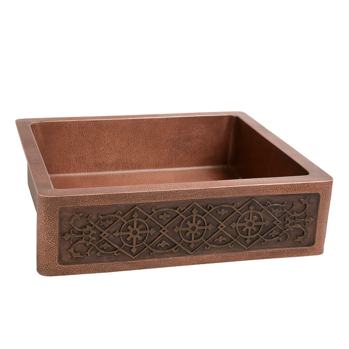 Old World Style Custom Handmade Copper Farmhouse Sink Single Bowl Curve Apron Front Hand Hammer Design Kitchen Basin