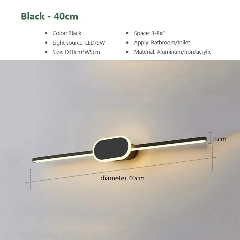 40/60/80CM Mirror Front Lamp  Bathroom Decorative Lights Mirror 40/60/80cm Long Strip Wall Sconces Living Room Indoor Fixture
