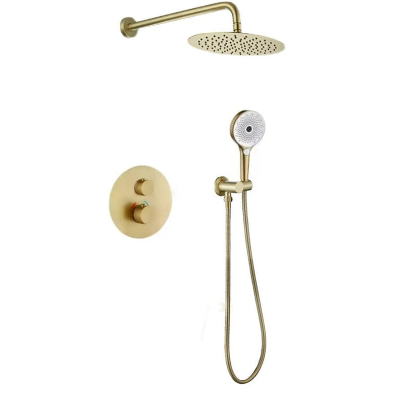 Brushed Gold Matte -Round--CSA-CUPC -10",12" Bathroom thermostatic Shower Set Rainfall Shower Head Single Handle Shower Faucet Wall Mounted