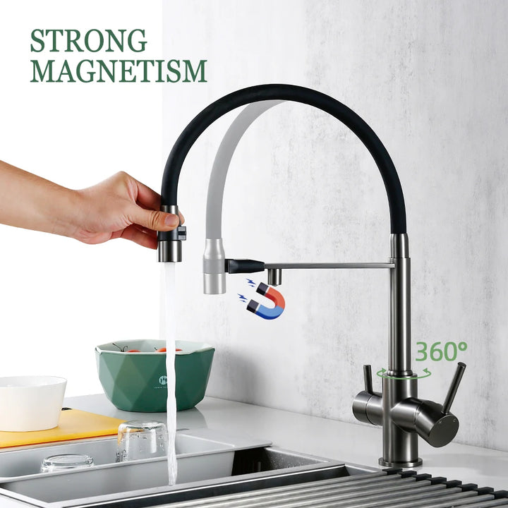 LIMA-3 Ways Kitchen Faucet Mixer Black Hose Mount Pull Out Dual Spray Nozzle Water Kitchen Taps