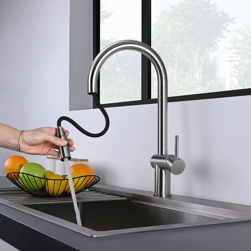 Excalibur II- Modern clean simple but sleek  Retractable Dual Sprayer Kitchen Faucet