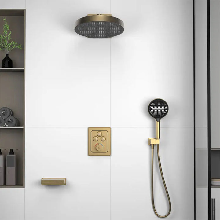 Apartamento-  Thermostatic Shower Faucet Hotel Bathroom Mixer Wall Mounted Jet Massage Spray Pattern Brass Chrome Ceramic