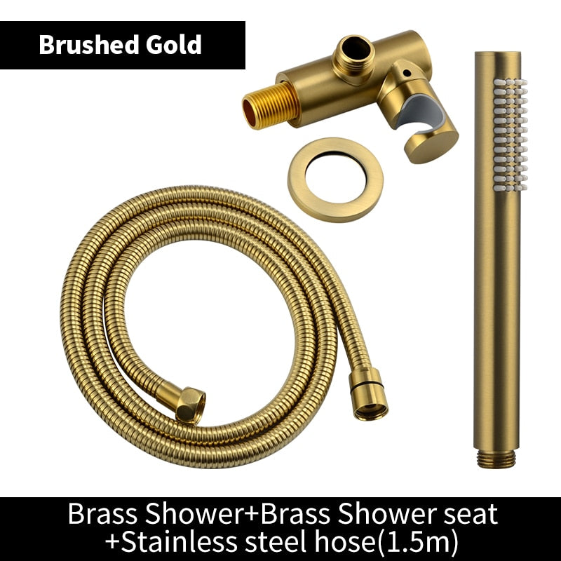 Solid brass hand held round sprayer with wall mounted elbow supply holder