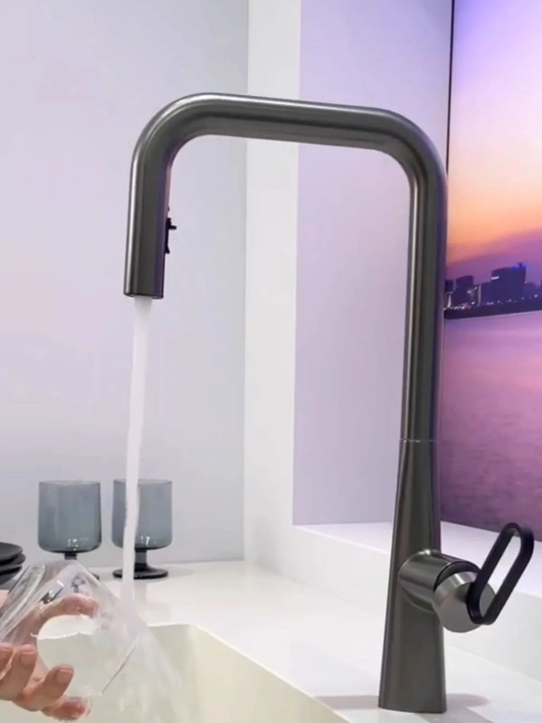 Serena-White Pull Out Kitchen Faucets Brass Lead Free Sink Faucets Sink Tap Rotating Spout Mixers Tap Hot Cold Water Crane Green