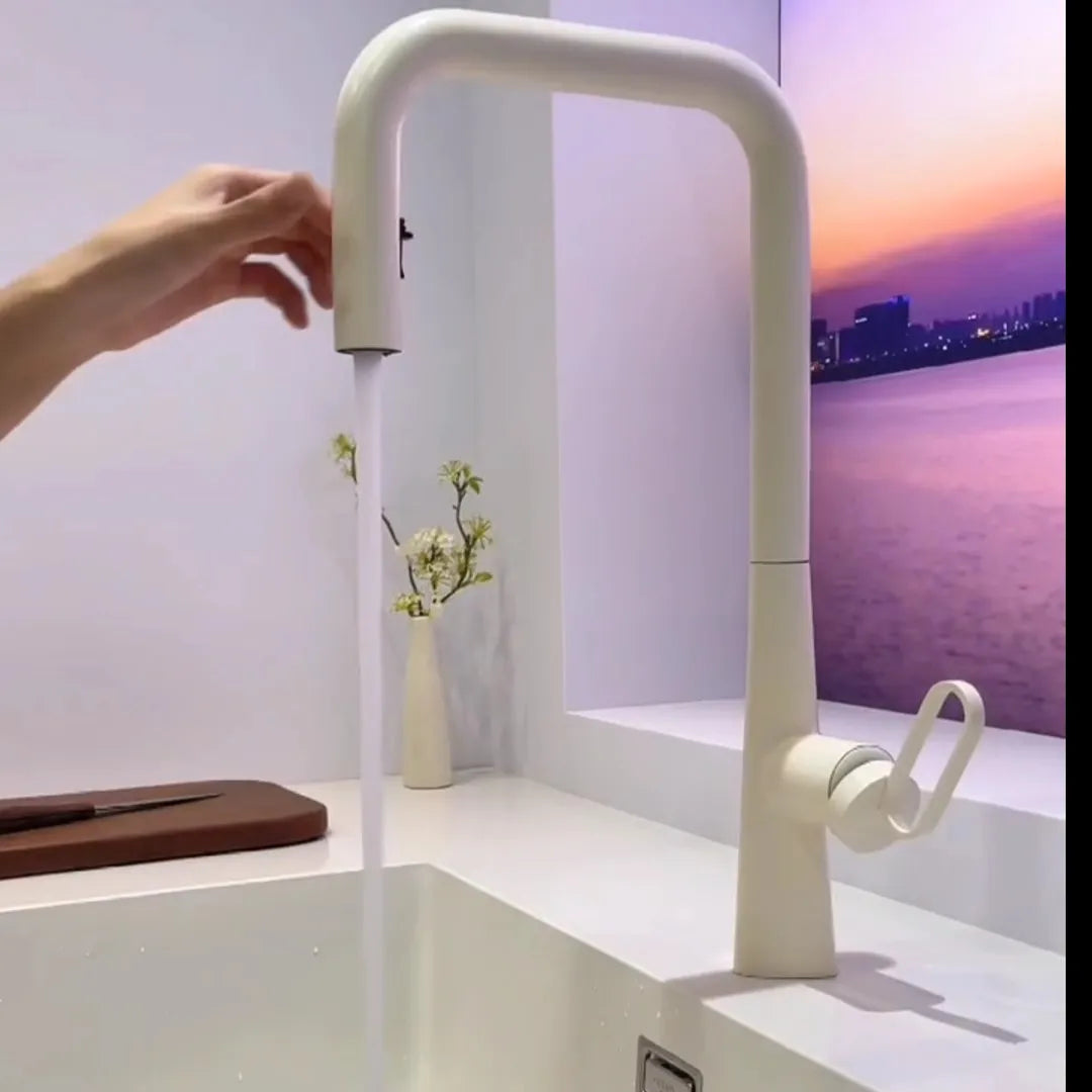 Serena-White Pull Out Kitchen Faucets Brass Lead Free Sink Faucets Sink Tap Rotating Spout Mixers Tap Hot Cold Water Crane Green