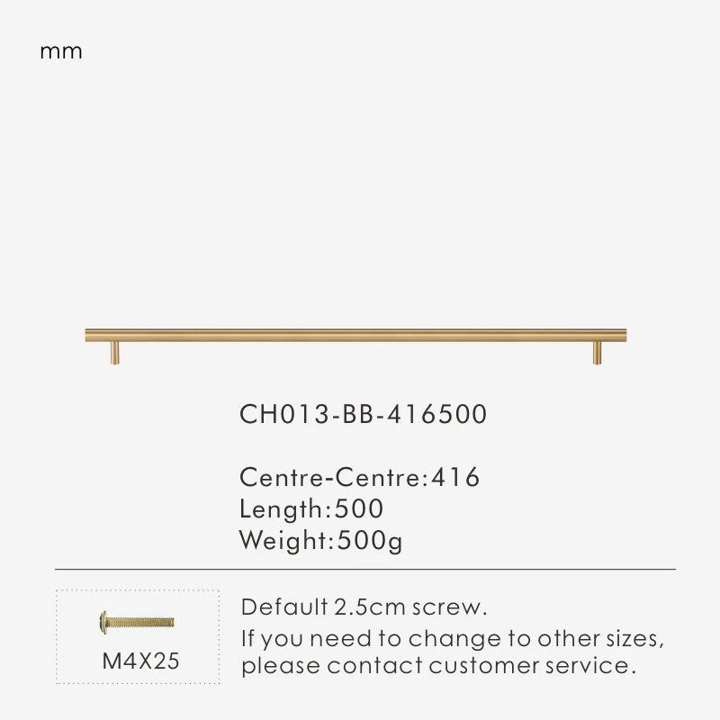 Nurlin Solid Brass Round Rod T-shaped Cabinet Handle Extended Long Wardrobe Drawer Refrigerator Kitchen door Pull Furniture