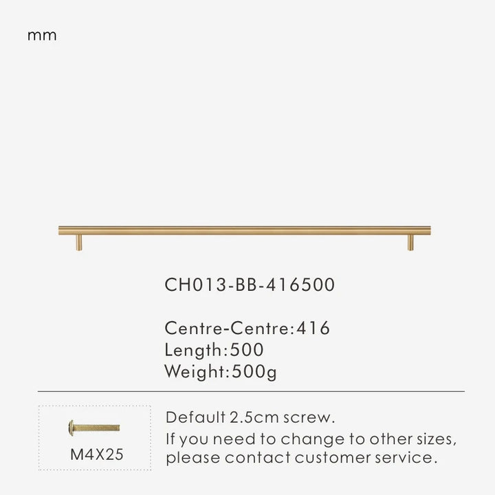 Nurlin Solid Brass Round Rod T-shaped Cabinet Handle Extended Long Wardrobe Drawer Refrigerator Kitchen door Pull Furniture
