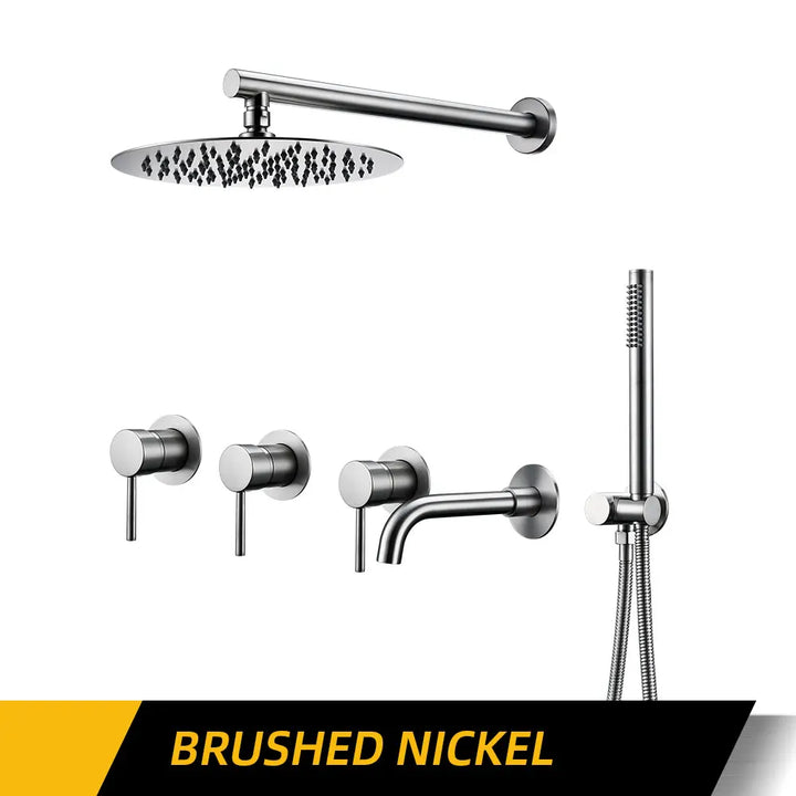 Round 3 way volumen control rain -hand spray and tub spout shower kit