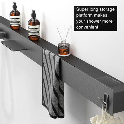Relextime  Extra Long Storage Rack Towel Bar Wall-mounted Bath System waterfall Faucet Integrate Panel