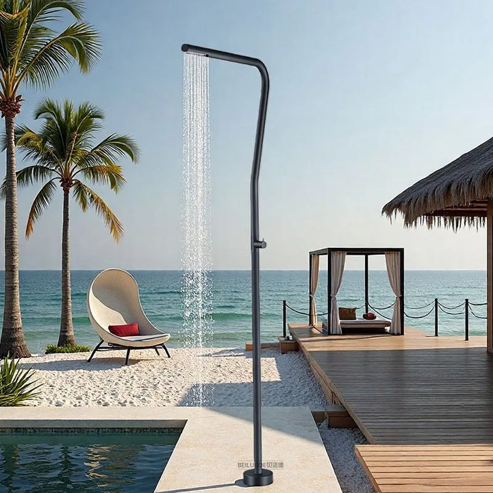 Black Outdoor Floor Standing Shower Column Stainless Steel Shower Beach Home Villa Shower Set
