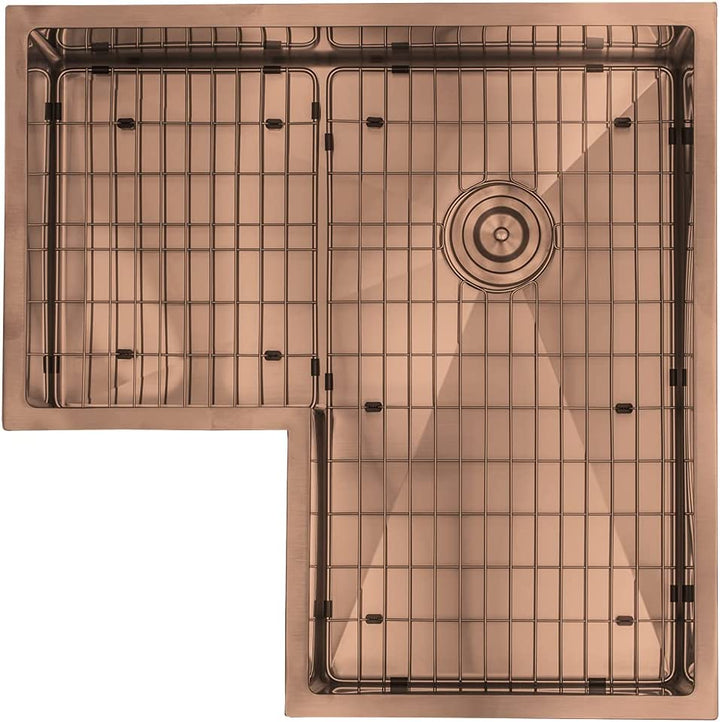 Cafe Copper -Brushed Gold-Rose Corner 30" Inch stainless steel single bowl undermount kitchen sink 14 gauge