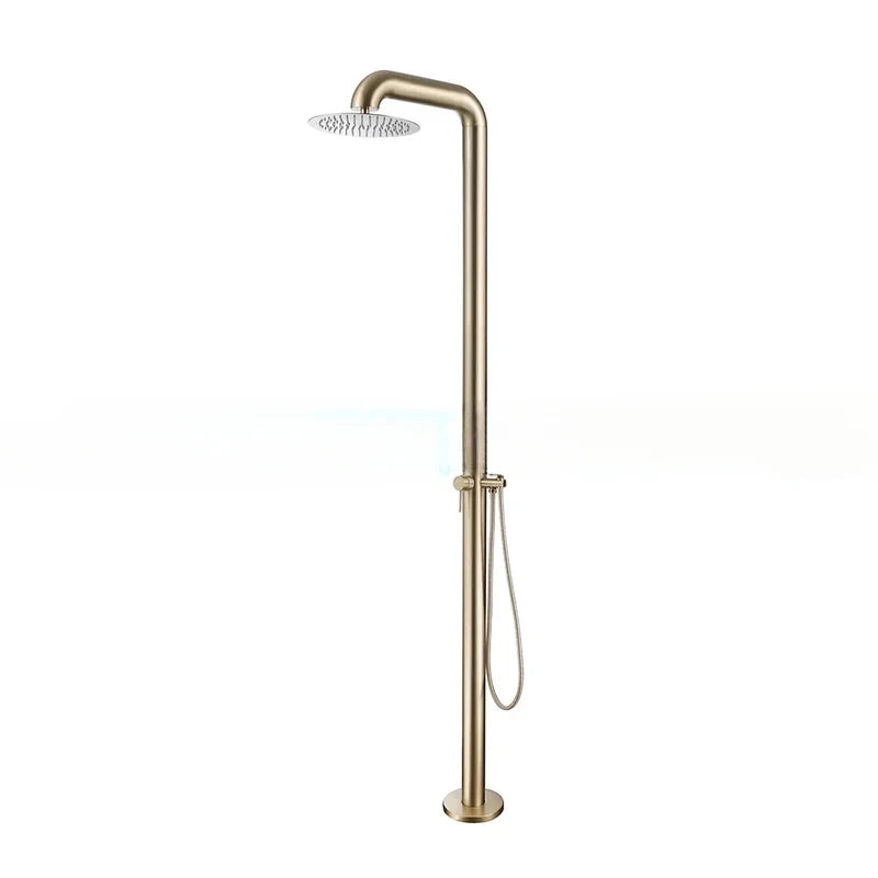 Brushed Gold 304 Stainless Steel Column Set Freestanding Garden Swimming Pool Rain Outdoor Shower 88" Height