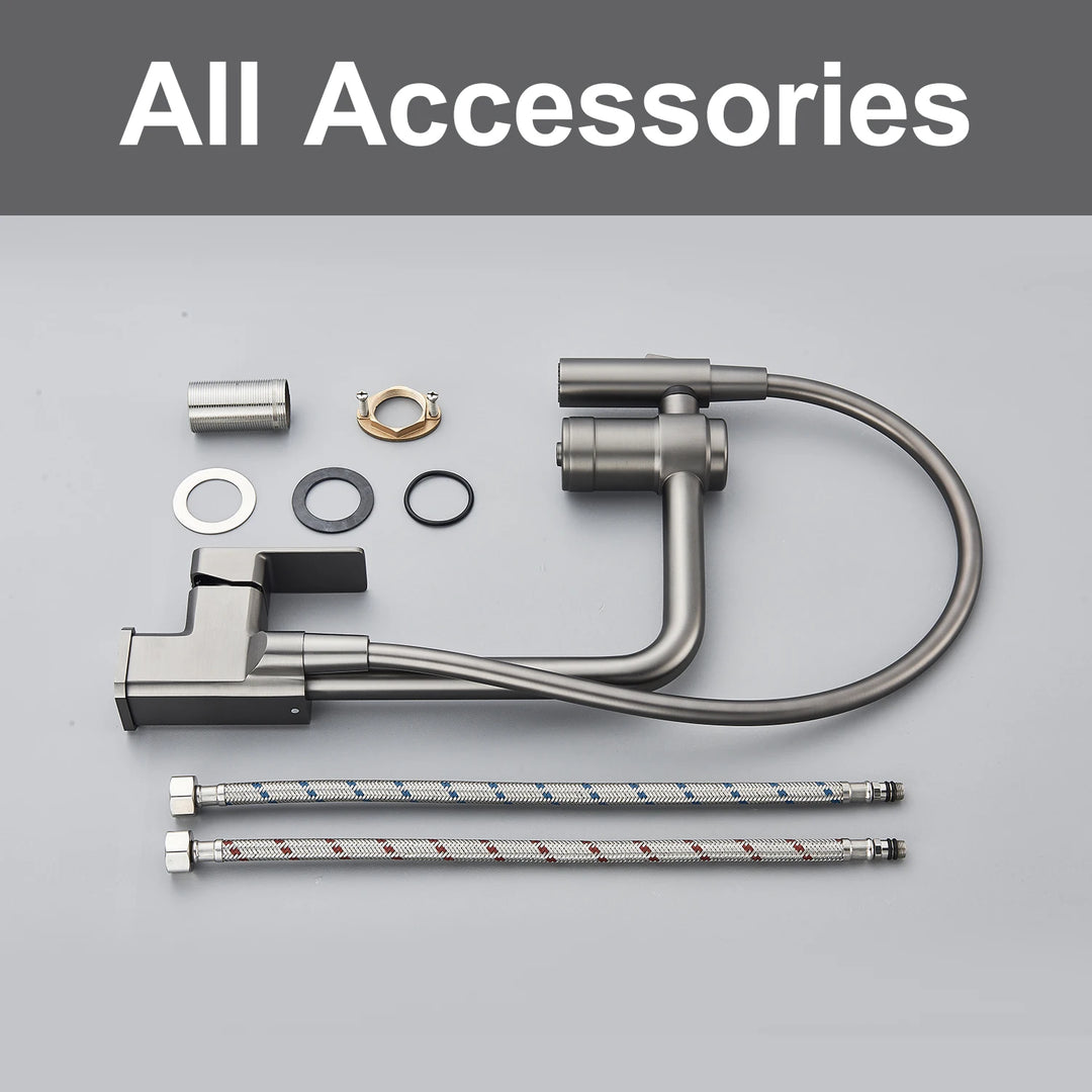 Gun Grey Pure Water Filter Kitchen Faucet Dual Handle Hot and Cold Drinking Water Pull Out Mixer Soft Hose Crane Purification