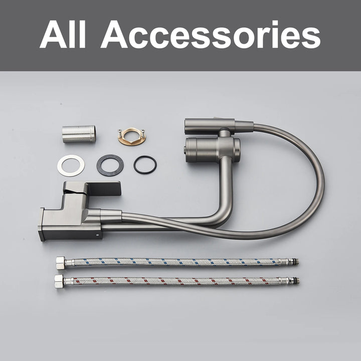 Gun Grey Pure Water Filter Kitchen Faucet Dual Handle Hot and Cold Drinking Water Pull Out Mixer Soft Hose Crane Purification