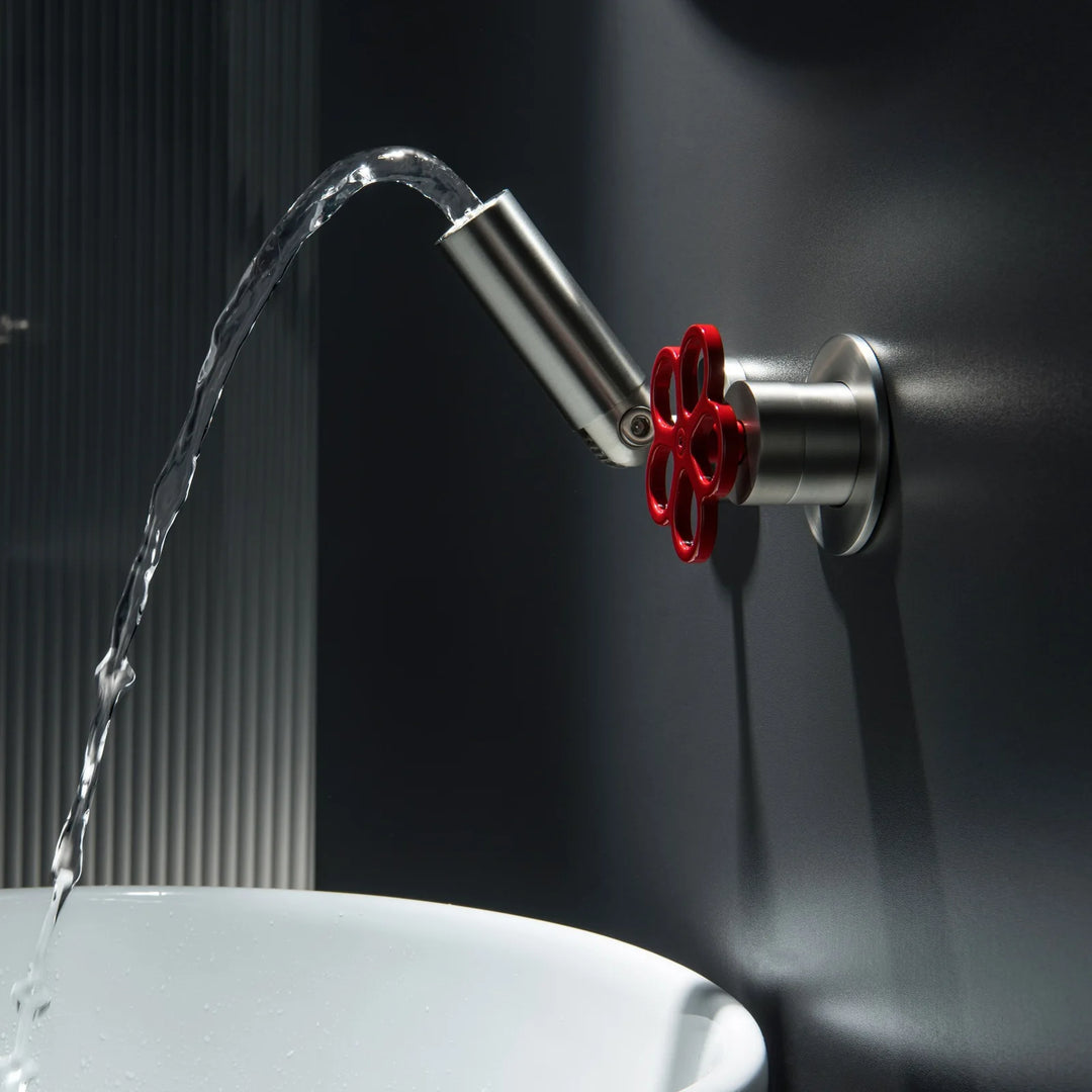 Gunmetal Brass Wall Mounted Basin Faucet Hot and Cold Water Mixer Tap with Flower Handle