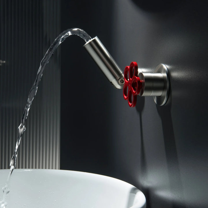 Gunmetal Brass Wall Mounted Basin Faucet Hot and Cold Water Mixer Tap with Flower Handle