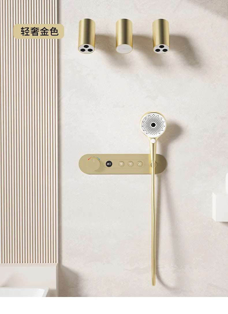 Aston-Constant Temperature White Embedded Wall-Mounted Rainfall Shower System with Intelligent Digital Display