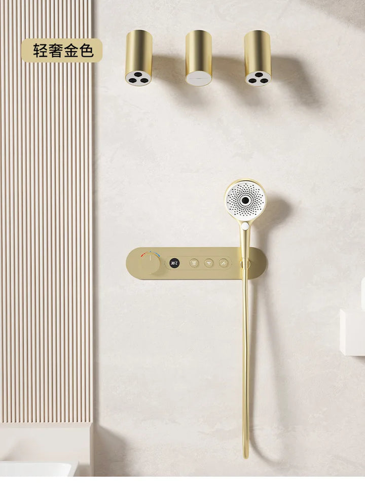Aston-Constant Temperature White Embedded Wall-Mounted Rainfall Shower System with Intelligent Digital Display