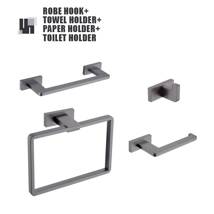 Gunmetal Stainless Steel Bathroom Hardware Towel Rack Toilet Paper Holder,Toilet Brush,Robe Hook Towel Bar Holder Grey Stainless