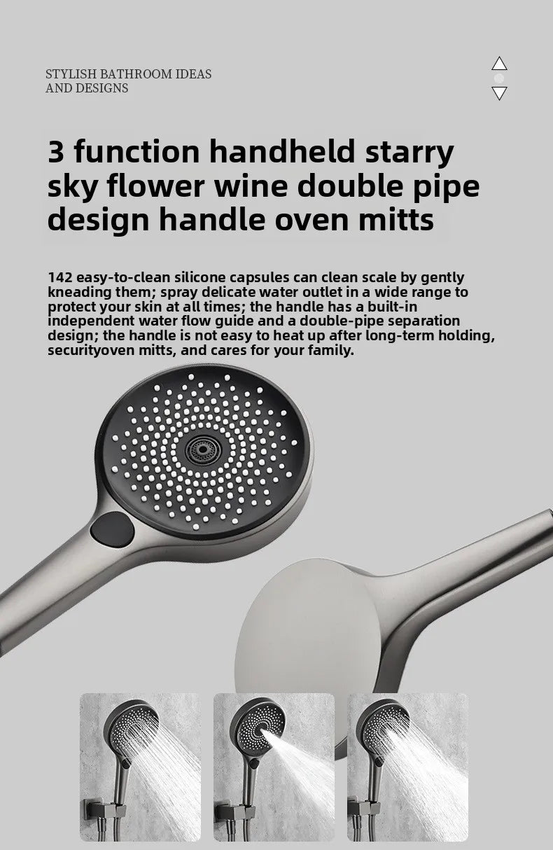 Aston-Camera Wall Mounted Thermostatic Shower Set Gunmetal Grey All Copper Concealed Rain Shower Head