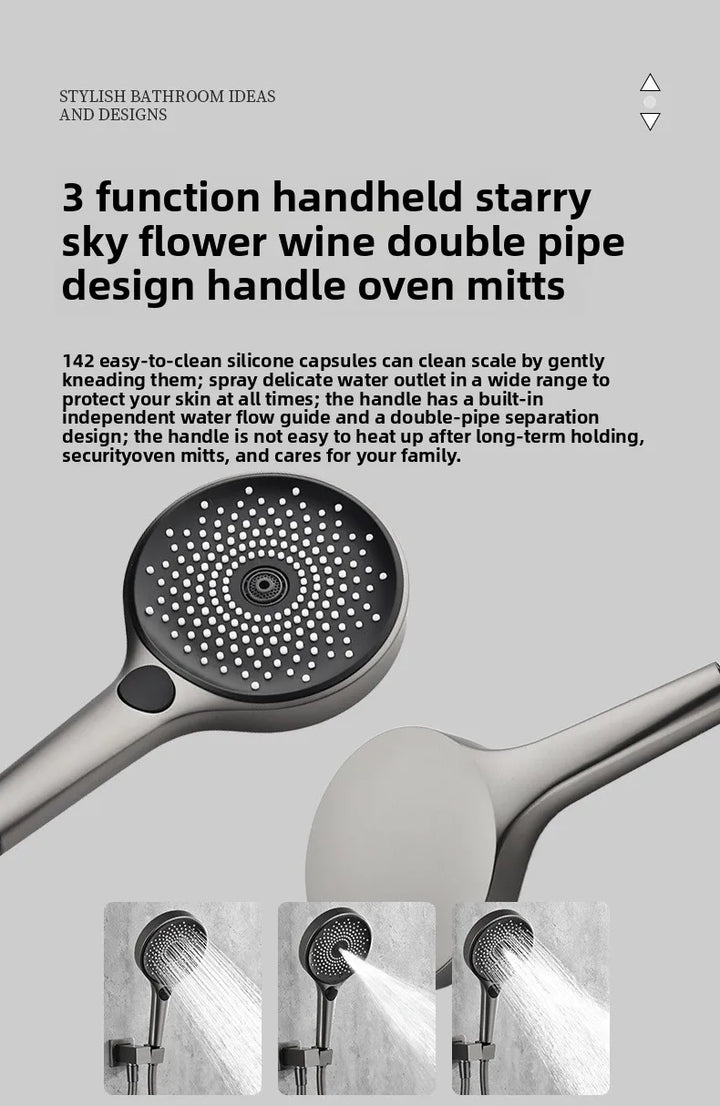 Aston-Camera Wall Mounted Thermostatic Shower Set Gunmetal Grey All Copper Concealed Rain Shower Head