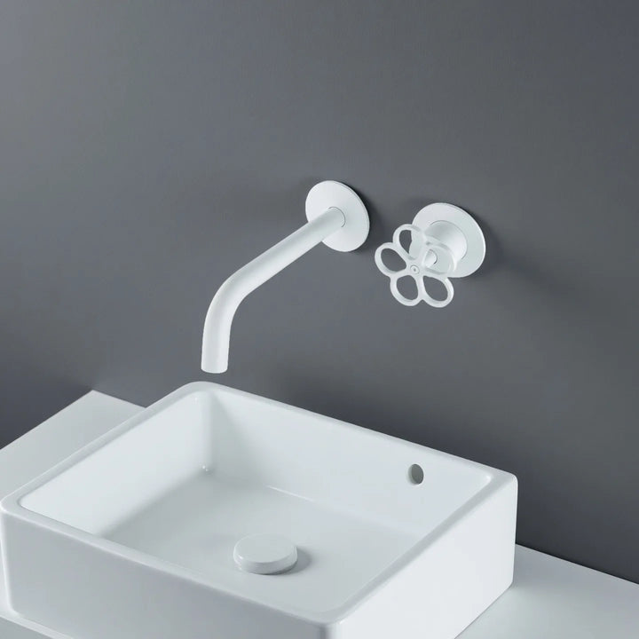 Apollonia-Wall Mounted Bathroom Basin Faucet with Plum Handle Hot Cold Water Mixer Tap