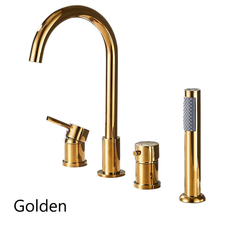 Romano- Deck Mounted 4 holes Roman Bathtub Faucet Set with Handheld Shower Tub Faucet Hot and Cold Water Mixer