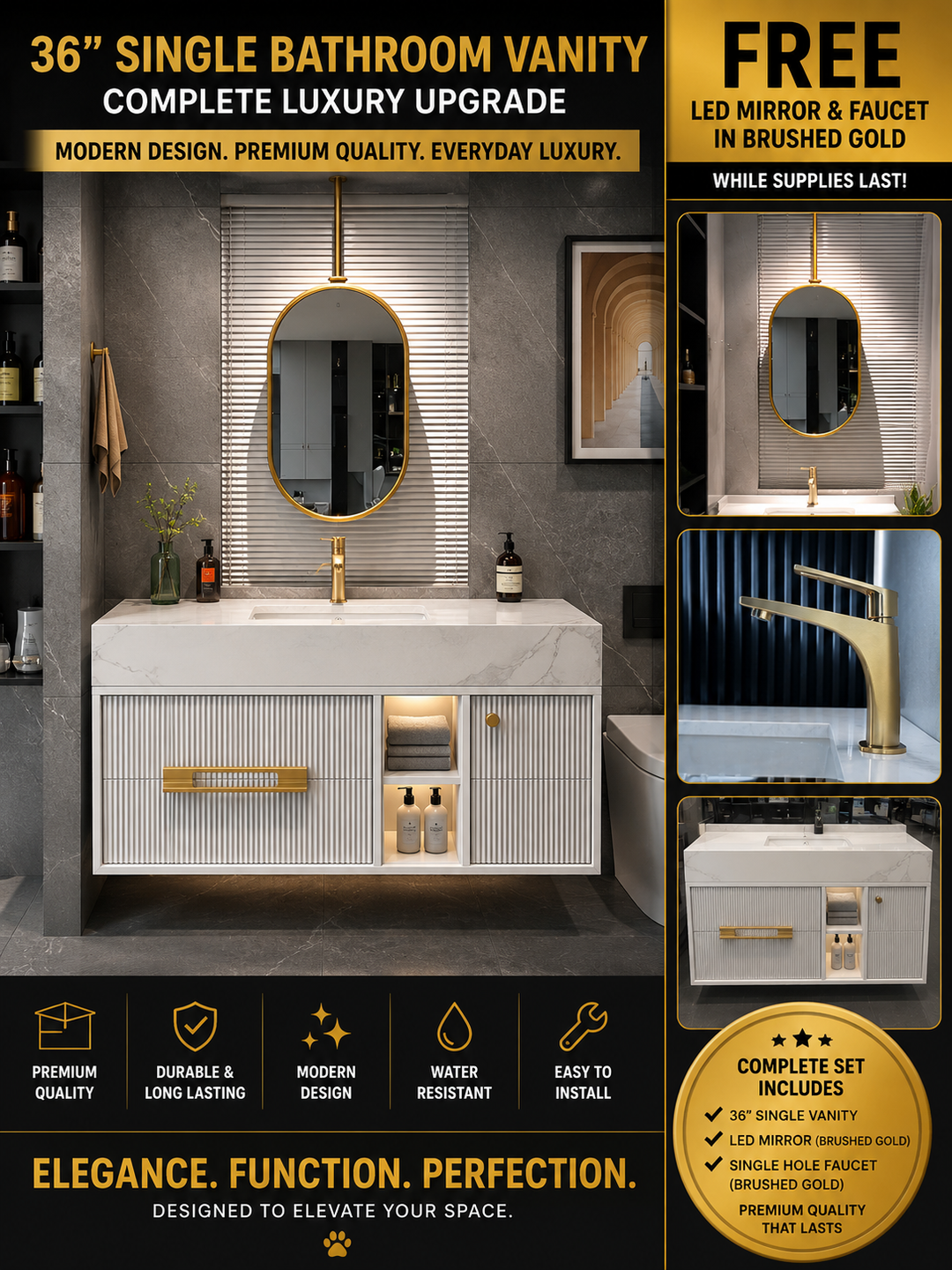 Sienna-Modern white with marble quartz top Bathroom Vanity 36"