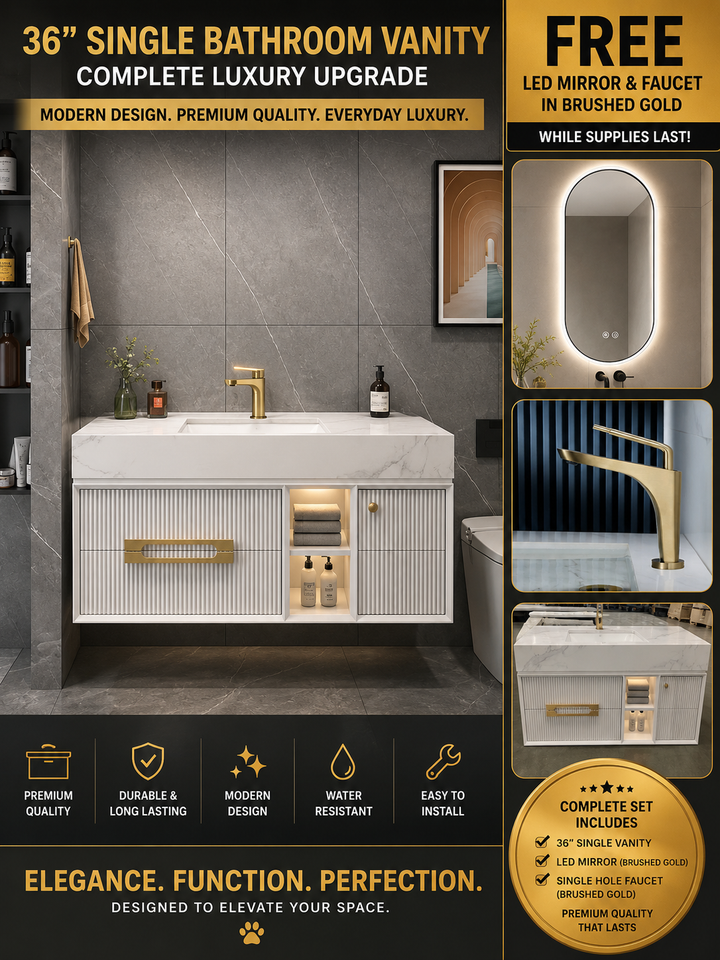 Sienna-Modern white with marble quartz top Bathroom Vanity 36"