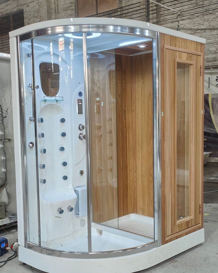 Stock - Ready to shipped -Multi Function Cabin Steam shower and Sauna Room with red canadian cedar wood System 806-Left Side Drain