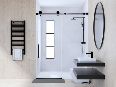 Black-SS05- Frameless slide roller clear tempered shower glass door-10mm size 60"x76"