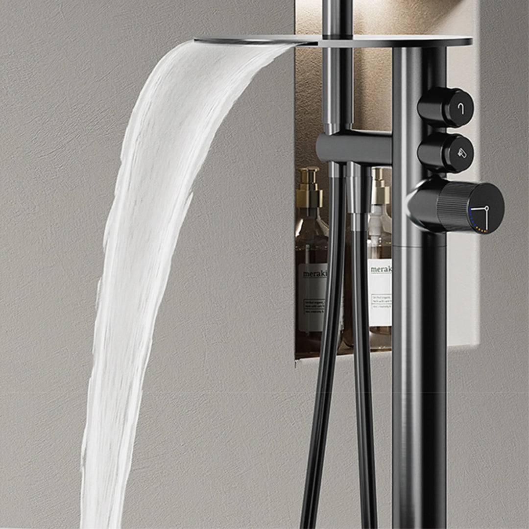 Andromeda-Gunmetal Bathtub Faucet 2 Function Hot Cold Mixer Tap Floor Mount Bathroom Tub Shower Modern Home Bath Tap