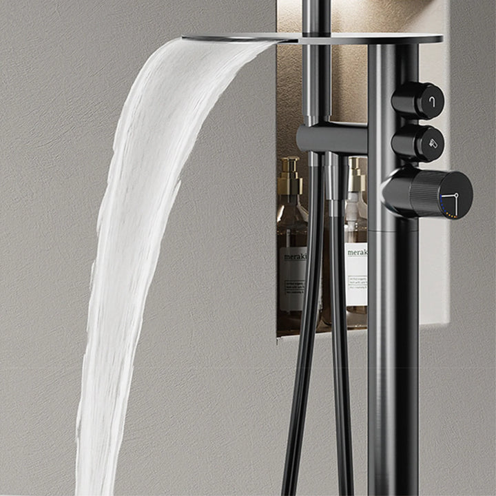 Andromeda-Gunmetal Bathtub Faucet 2 Function Hot Cold Mixer Tap Floor Mount Bathroom Tub Shower Modern Home Bath Tap