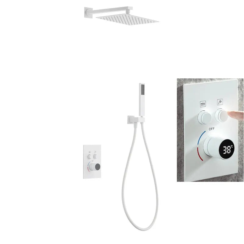 White matte square thermostatic pressure balance 2 and 3 way function shower kit