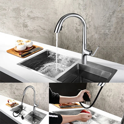 Kitchen Kit 2 In 1 Sink Faucet With Pull Down Stream Sprayer Single Lever Black Gold 360 Rotating Extendable Hot Cold Mixer Tap