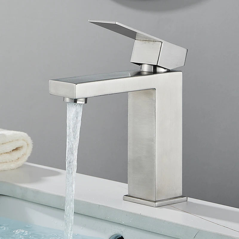 CARRE-Bathroom Faucet Deck Mount Basin Sink Taps Hot Cold Water Mixers Single Handle Tap Washbasin Crane Short/Tall