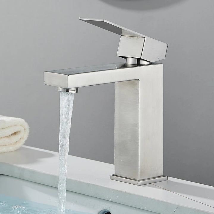 CARRE-Bathroom Faucet Deck Mount Basin Sink Taps Hot Cold Water Mixers Single Handle Tap Washbasin Crane Short/Tall