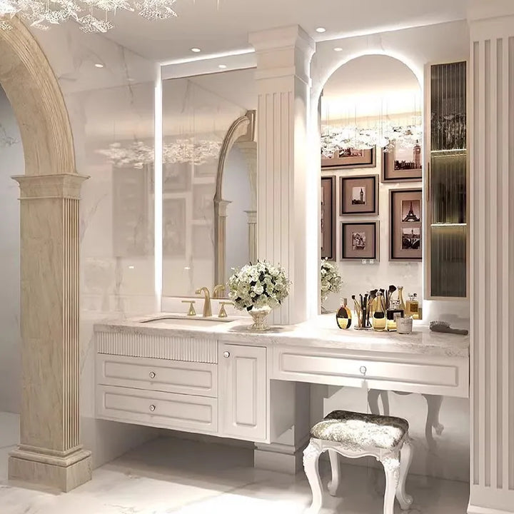 Cream Wind Oak Make up Bathroom Vanity Custom tailor