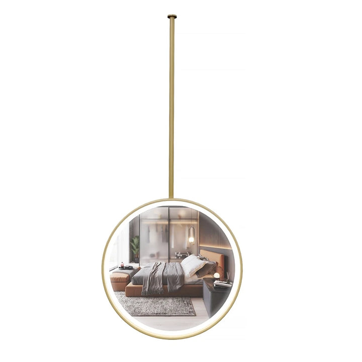 Stock-24" Inches Brushed Gold Round Ceiling mount brushed gold LED mirror