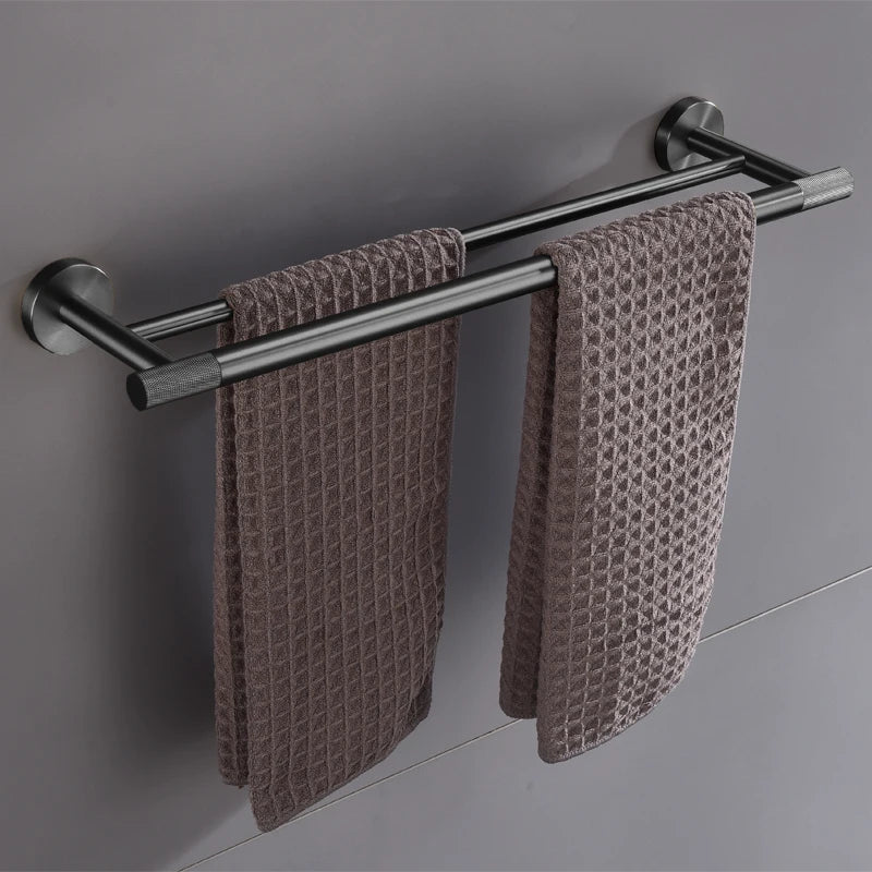 Grey Gun Metal Bathroom Hardware Set Accessories Kit Stainless Steel Round Wall Rack Hand Bar Toilet Roll Paper Holder Robe Towel Hook