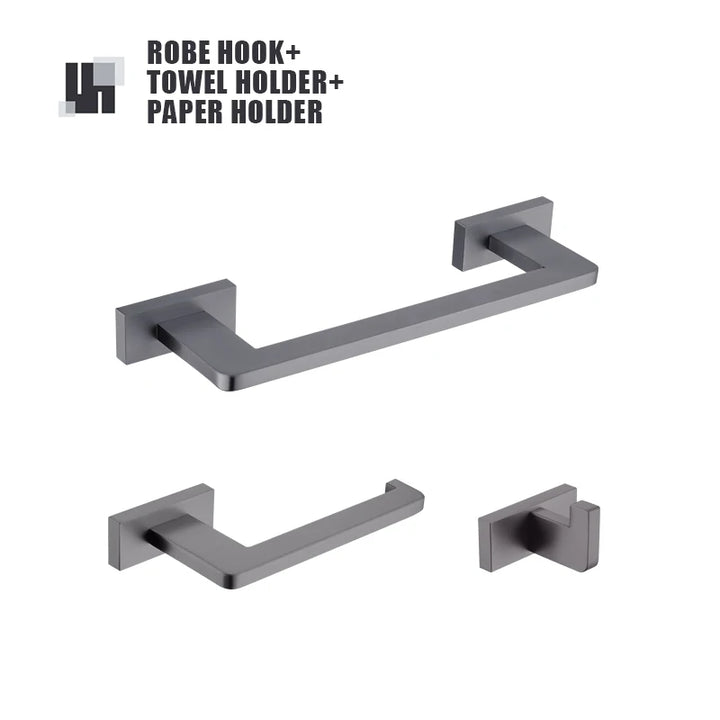 Gunmetal Stainless Steel Bathroom Hardware Towel Rack Toilet Paper Holder,Toilet Brush,Robe Hook Towel Bar Holder Grey Stainless