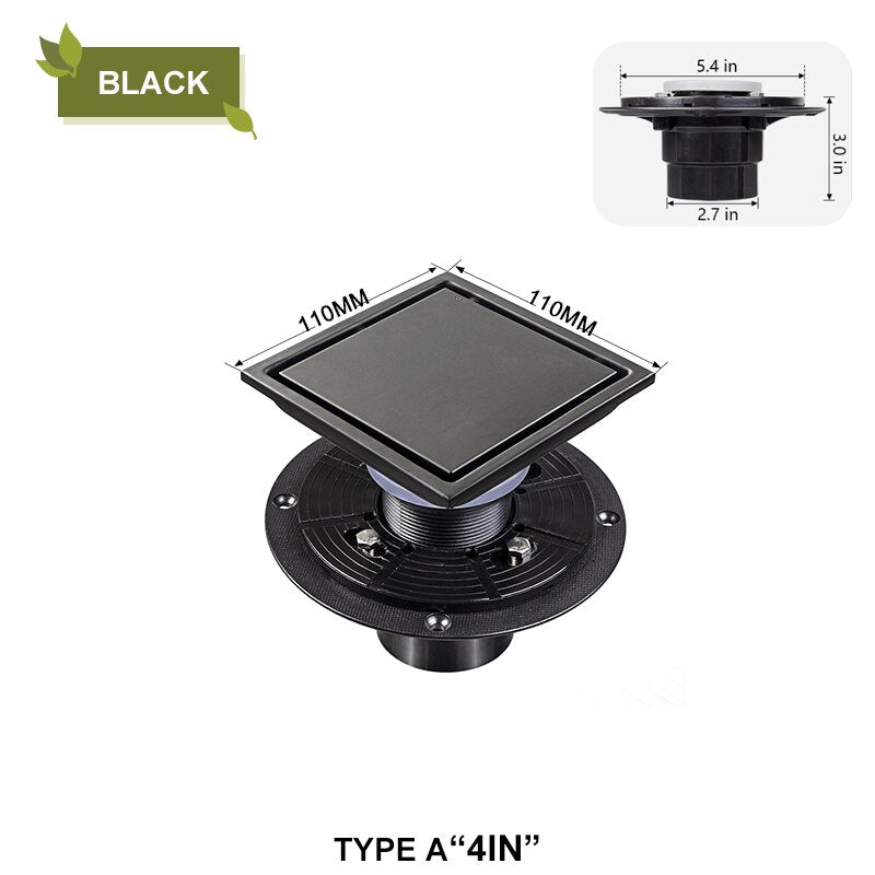 Square shower drain stainless steel with PVC or ABS adapter set