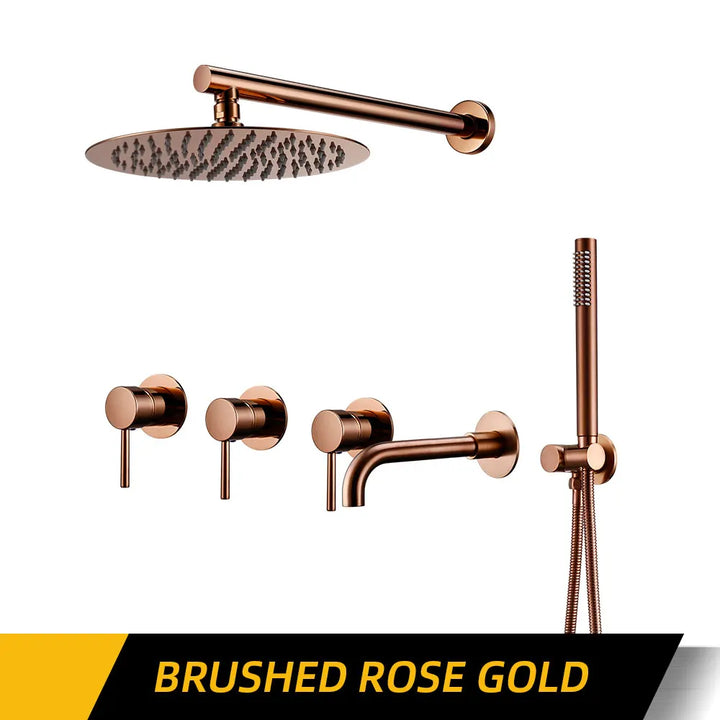 Round 3 way volumen control rain -hand spray and tub spout shower kit