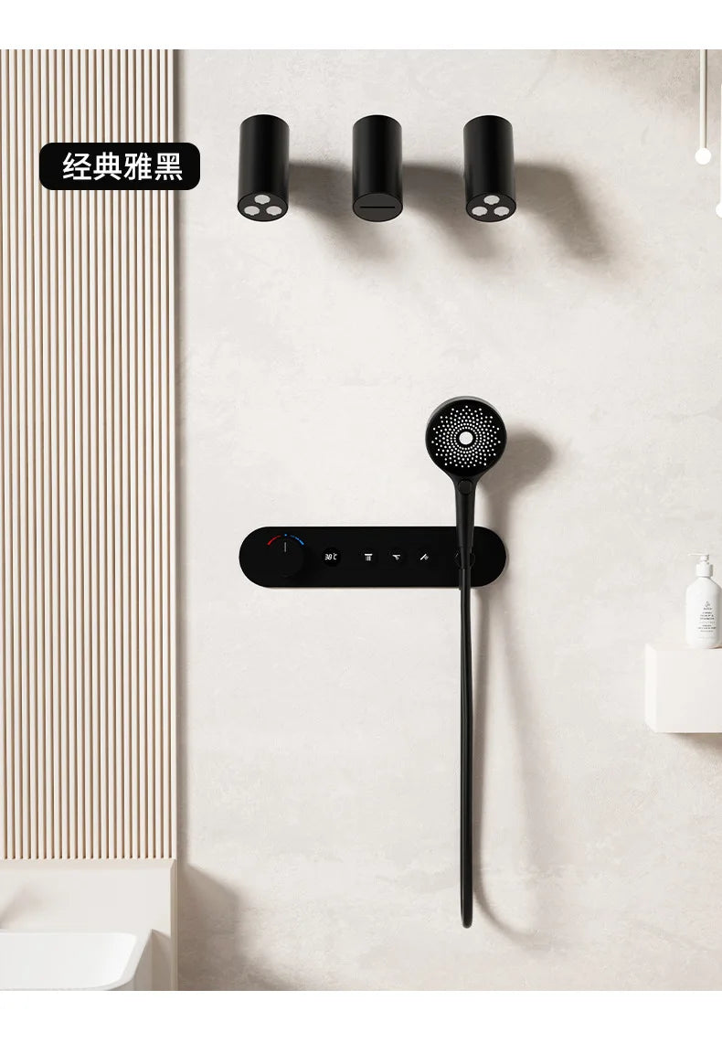 Aston-Constant Temperature White Embedded Wall-Mounted Rainfall Shower System with Intelligent Digital Display