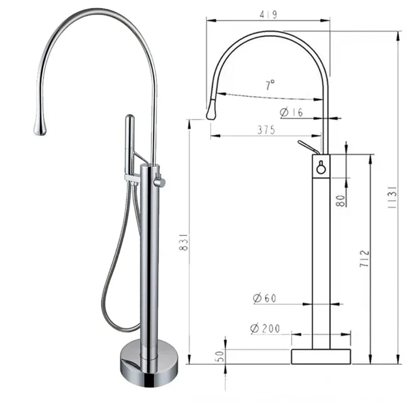 Savage Bathtub Faucets Cold and Hot Shower Set with High Quality and High Texture Bathtub Edge Floor Standing Faucet Bathroom