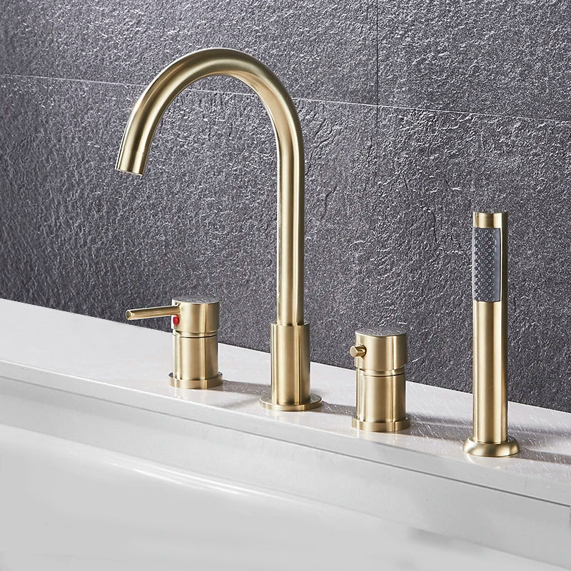 Romano- Deck Mounted 4 holes Roman Bathtub Faucet Set with Handheld Shower Tub Faucet Hot and Cold Water Mixer